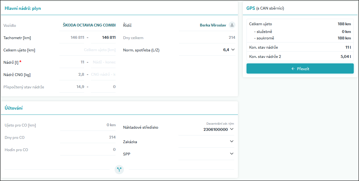 Vozidlo s jednou nádrží