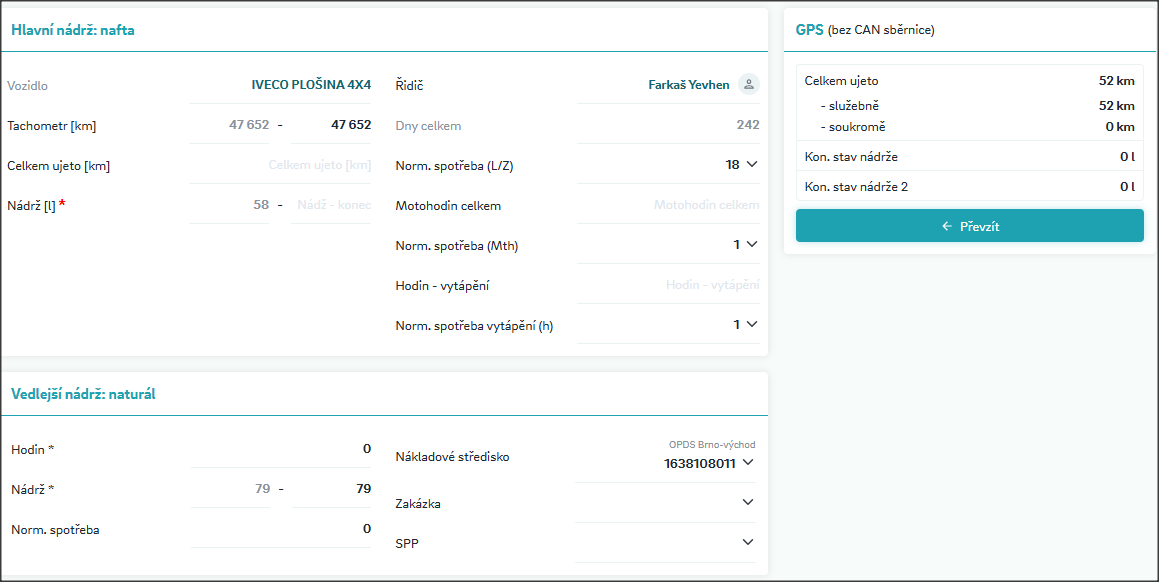 Vozidlo s jednou nádrží