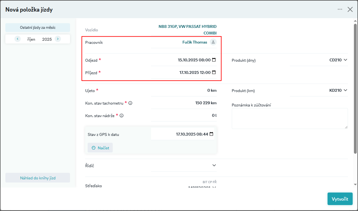 Vytvoření položky